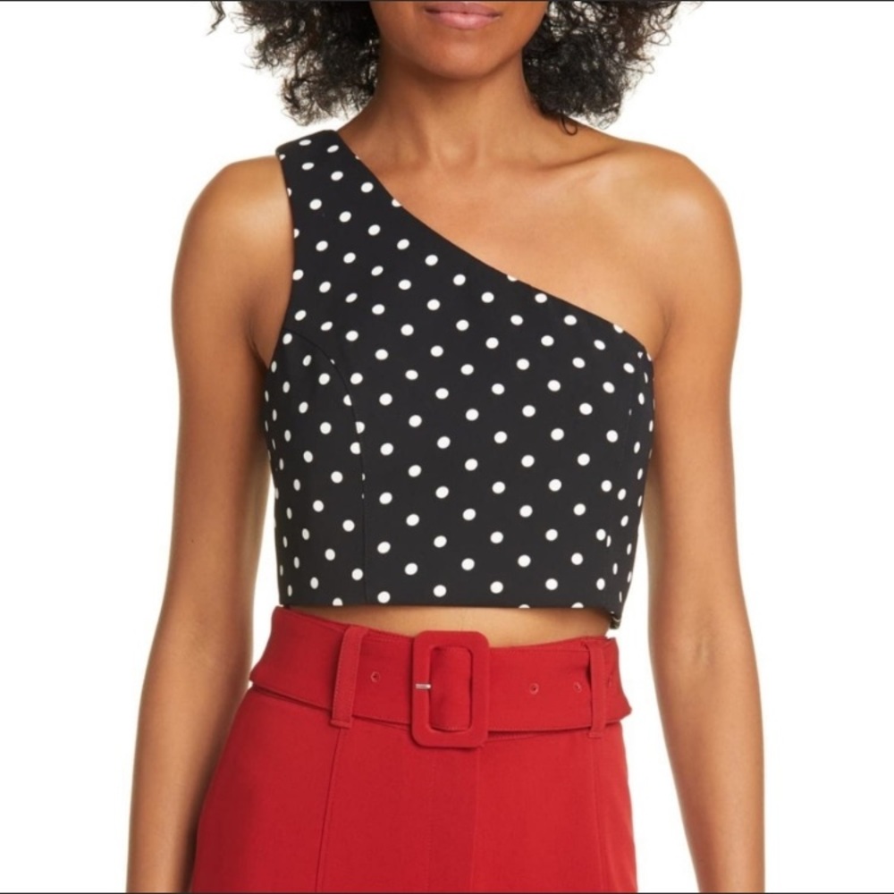 Cinq a Sept Dotted Mayan Asymmetric Neck Top/Black with white dots/Size M